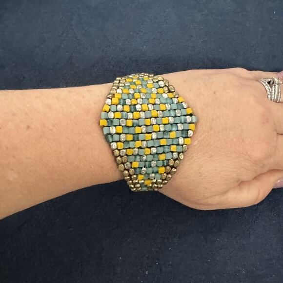 NWT Kenneth Cole Yellow Green Gold Silver Tone Bead‎ Turquoise Cord Bracelet - Picture 3 of 5